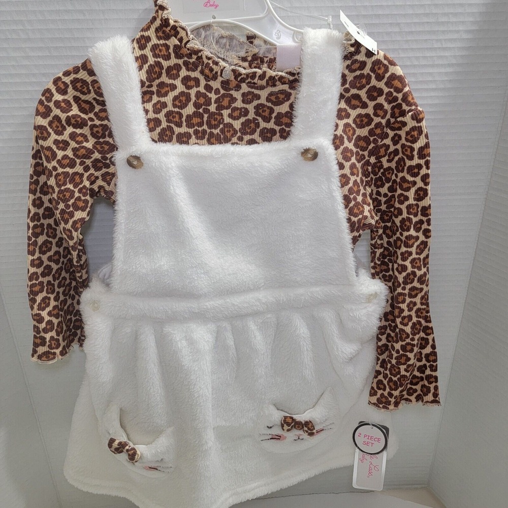 Little Lass Baby 2pc Kitty Pockets/Shirt Overalls Cheetah Long Sleeve 24Months